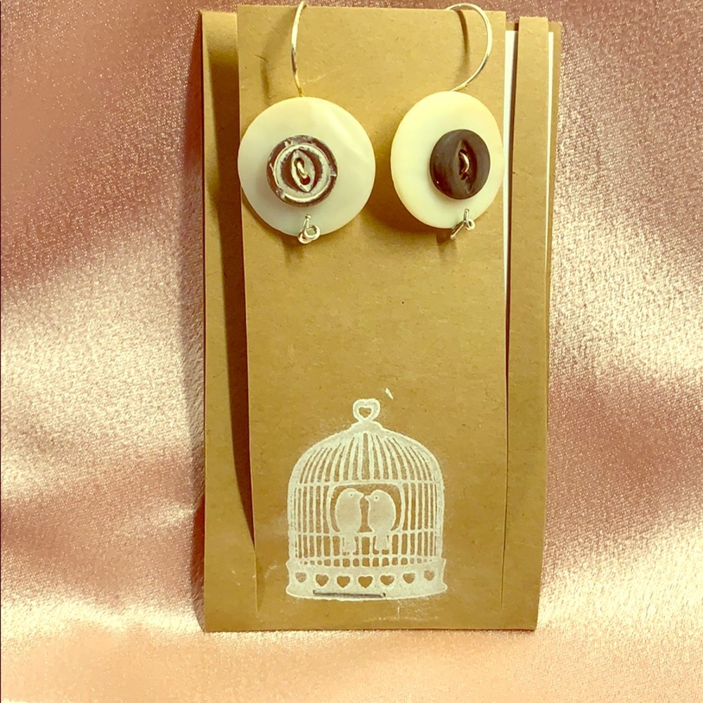 MOP Mother of Pearl Earrings Hand Made Buttons VTG